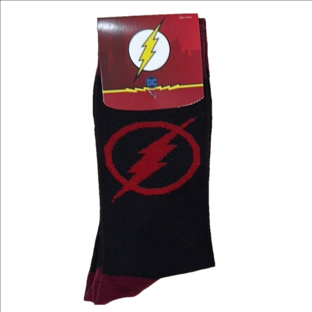 4/$25 DC Comics The Flash Graphic Crew Socks  Black and Red Flash Logo NEW